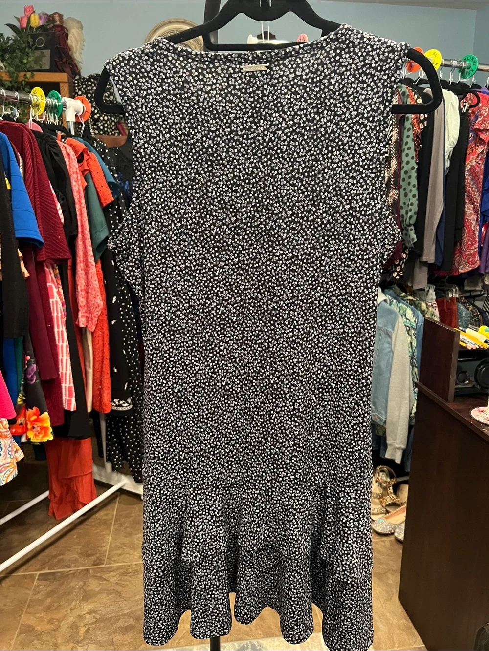 Michael Kors Women's Black and White Sleeveless Printed A-Line Dress